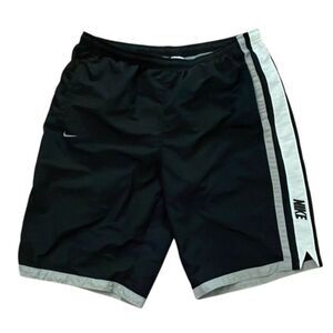 Nike Vintage Black Nylon Athletic Shorts Mens Size Extra Large White Stripe